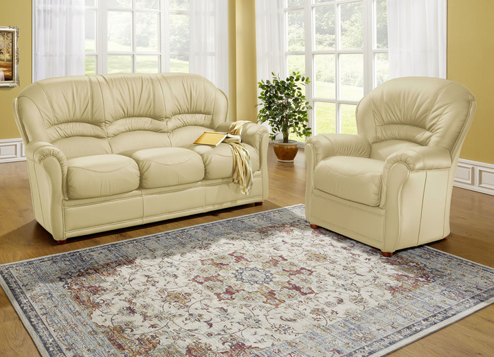 Polstergruppen - Sessel, in Farbe CREME, in Ausführung Leder-Dreisitzer Ansicht 1