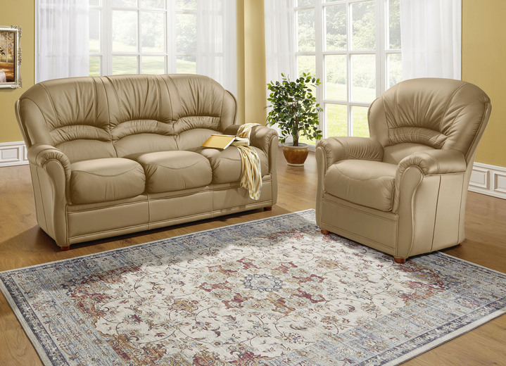 Gestoffeerde meubels - Gestoffeerd meubilair met bekleding van echt leer, in Farbe TAUPE, in Ausführung Leren fauteuil Ansicht 1