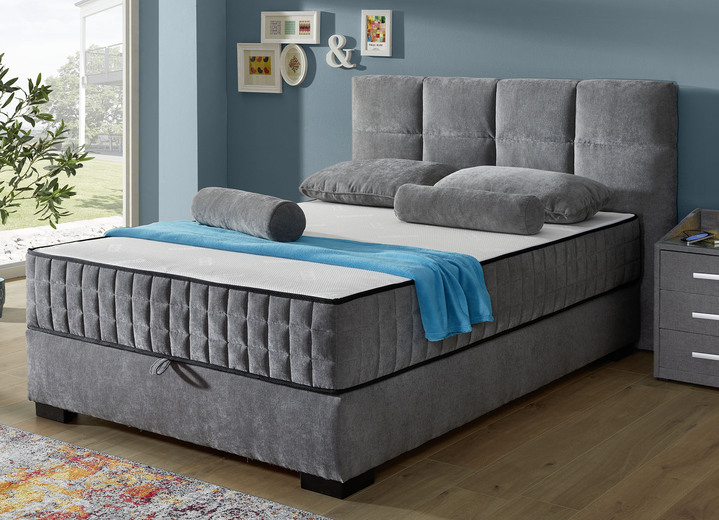 Boxspringbetten - Boxspringbett mit BK, in Farbe ANTHRAZIT, in Ausführung Kopfteil mit Rechtecksteppung Ansicht 1