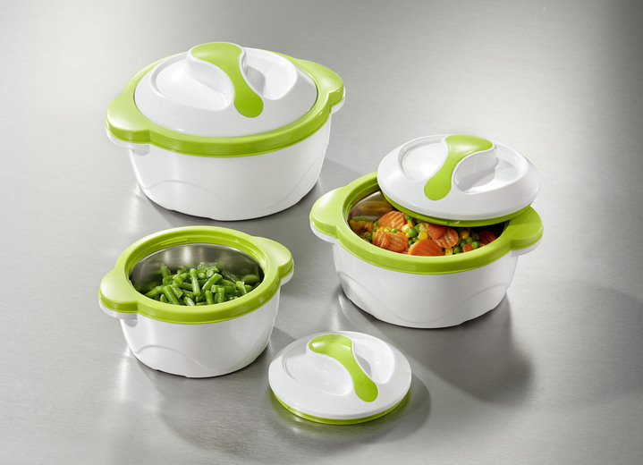 Schotels & voorraaddozen - Cucinova thermische kommen om warm of koud te houden, in Farbe WEISS-GRÜN, in Ausführung Thermoskommen set, 3-delig Ansicht 1
