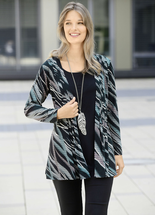 Lange mouw - Shirt Lange mouw - Shirt, in Größe 038 bis 056, in Farbe SCHWARZ-ECRU-PETROL