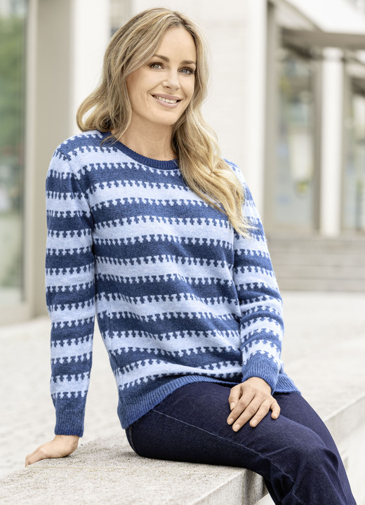 Lange mouw - Trui in superzachte kwaliteit, in Größe L(44/46) bis XS (32/34), in Farbe MARINEBLAUW GEMELEERD