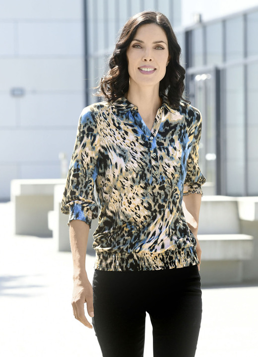 Tunieken - Shirttuniek met gesmokte manchetten Tunieken - Shirttuniek met gesmokte manchetten, in Größe 036 bis 052, in Farbe ZANDKLEURIG-BLAUW-ZWART-KLEURRIJK
