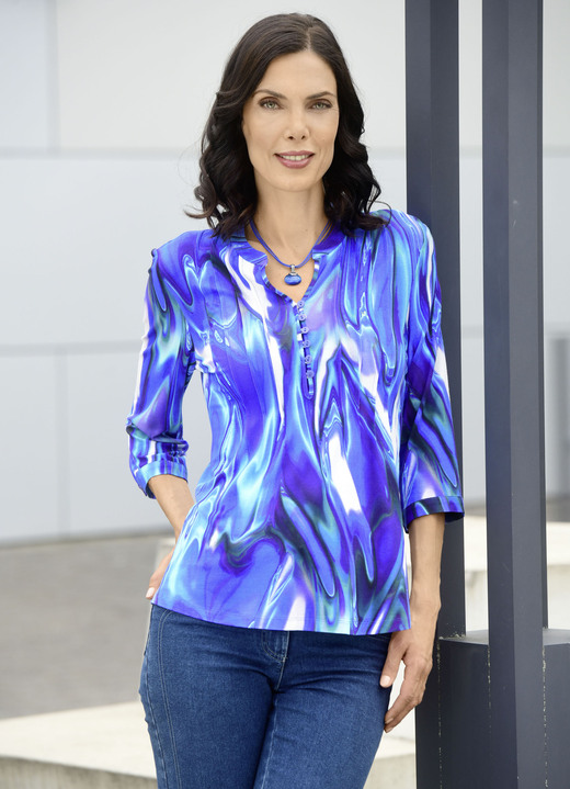 Tunieken - Shirttuniek met fraaie bies Tunieken - Shirttuniek met fraaie bies, in Größe 036 bis 054, in Farbe ROYALBLAU-WEISS-SMARAGDGRÜN-BUNT