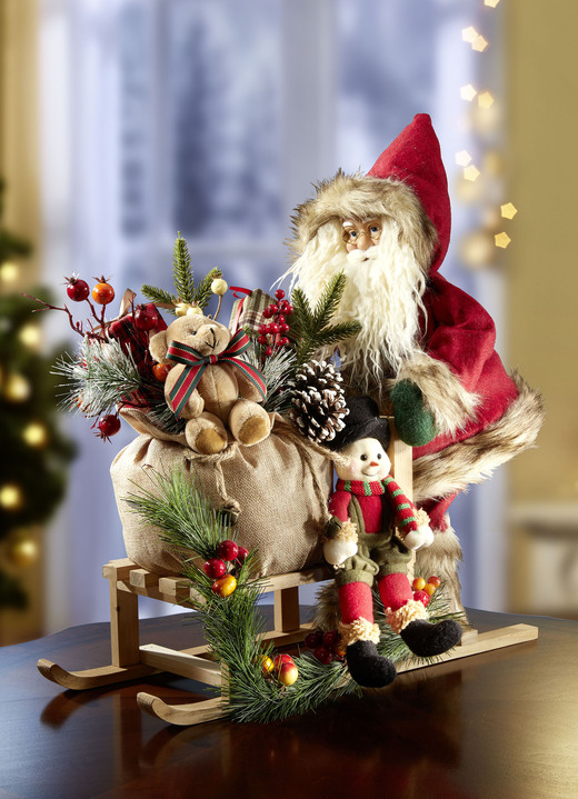 Kerstdecoraties - De Kerstman op een houten slee, in Farbe NATUR-ROT