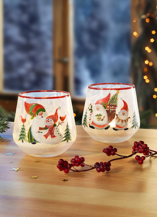 Weihnachtliche Dekorationen - Windlicht, 2er-Set, in Farbe WEISS-ROT-GRÜN Ansicht 1