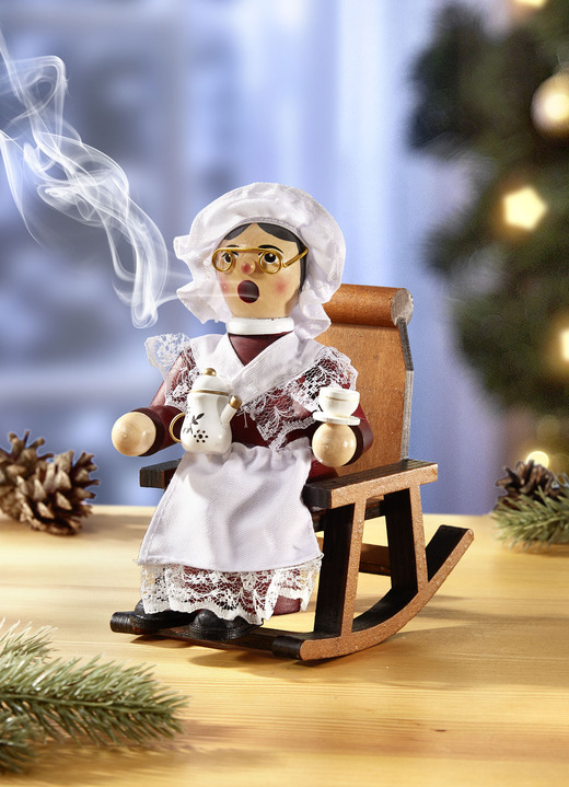 Kerstdecoraties - Rokende figuur oma in een schommelstoel, in Farbe WEISS-ROT