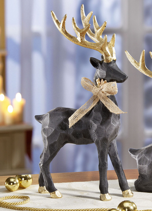 Kerstdecoraties - Hert met hoeven en gewei in goud, in Farbe SCHWARZ, in Ausführung Herten staan Ansicht 1