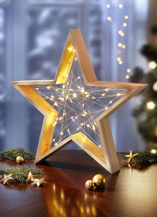 - Verlichte houten ster, in Farbe NATUR