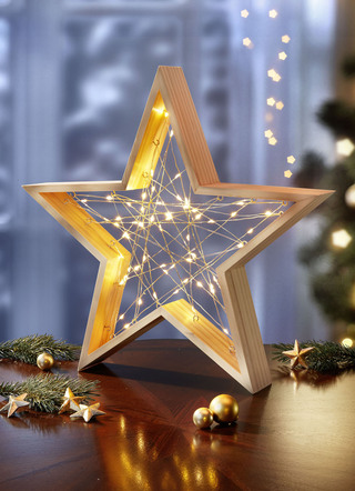 Verlichte houten ster