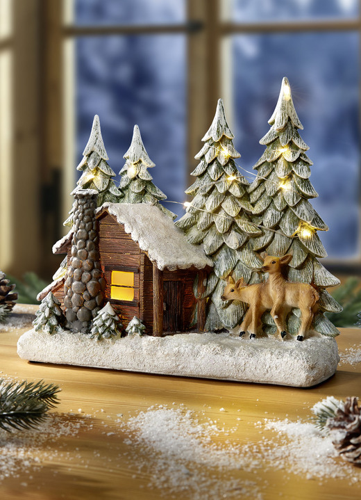 Kerstdecoraties - Verlichte boshut met timerfunctie, in Farbe BRAUN-GRÜN-WEISS