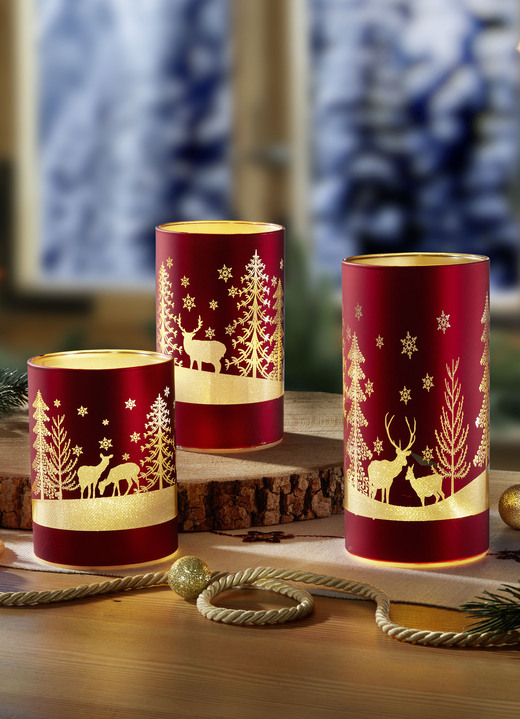 Kerstdecoraties - Lantaarn, set van 3, gemaakt van glas, in Farbe ROT