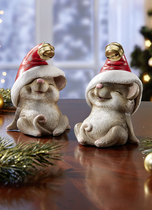 Kerstdecoraties - Kerstmuizen, set van 2, in Farbe WEISS-BRAUN-ROT