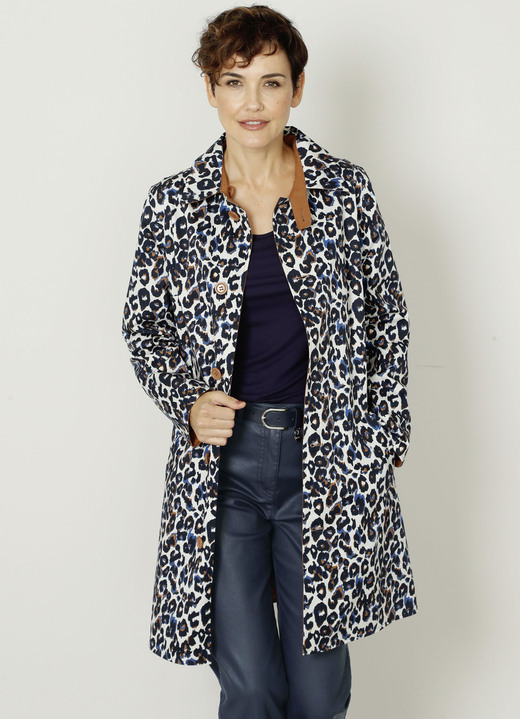 Lang - Omkeerbare jas met dierenprint, in Größe 020 bis 048, in Farbe KARAMEL-ECRU-BLAUW Ansicht 1