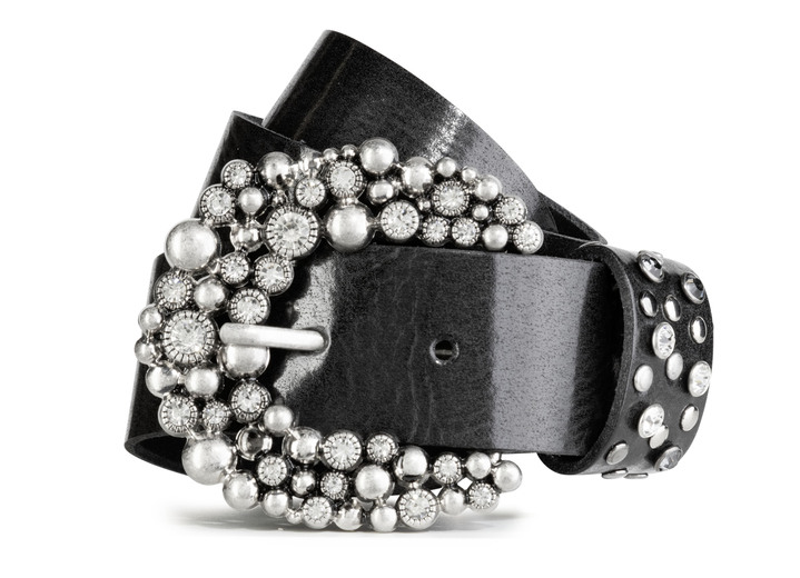 Riemen - Leren riem met strass steentjes, in Größe 075 bis 115, in Farbe ZWART Ansicht 1