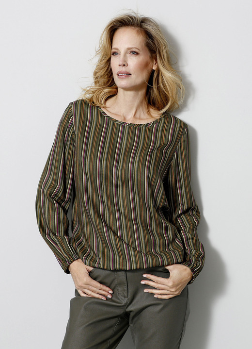 Lange mouw - Instapblouse, in Größe 038 bis 052, in Farbe OLIV-LILA
