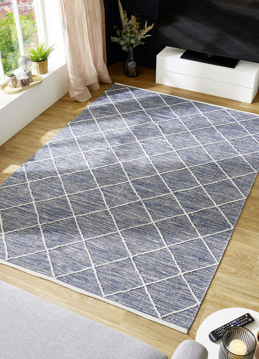 Modern - Moderne tapijten en karpetten van 100% katoen, in Größe 113 (vloerkleed, 70 x 140 cm) bis 256 (tapijt, 170x240 cm), in Farbe BLAUW Ansicht 1
