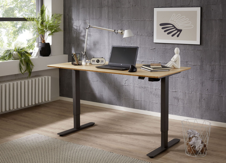 Büromöbel - Schreibtisch, elektrisch, in Farbe ANTHRAZIT-ASTEICHE Ansicht 1