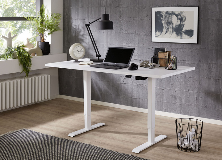 Büromöbel - Schreibtisch, elektrisch, in Farbe WEISS-WEISS Ansicht 1