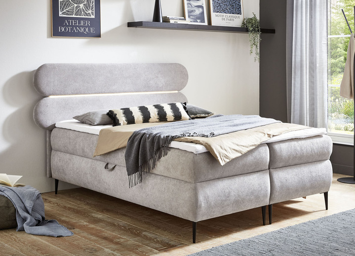 Boxspring - Boxspringbed met LED-verlichting., in Farbe GRAU Ansicht 1
