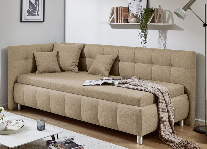 Schlafsofas - Studioliege 90x200 cm, in Farbe BEIGE, in Ausführung Kopfteil links, mit Federkern-Festpolsterung Ansicht 1
