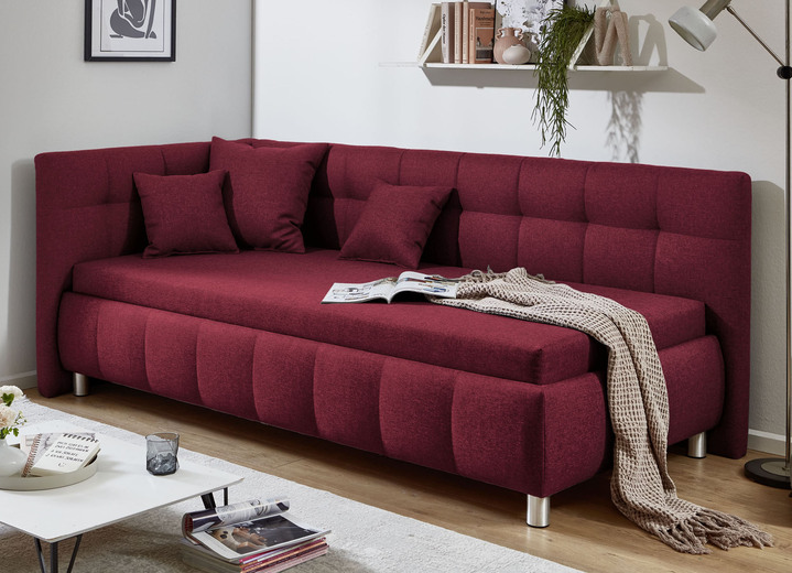 Schlafsofas - Studioliege 90x200 cm, in Farbe ROT, in Ausführung Kopfteil links, mit Federkern-Festpolsterung Ansicht 1
