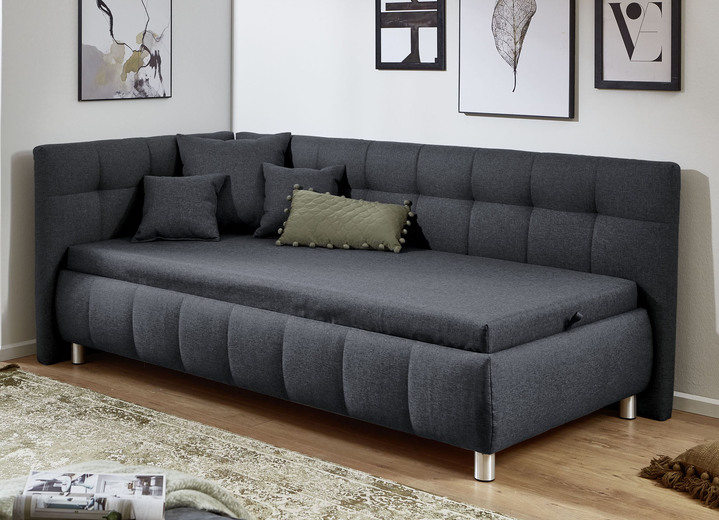 Slaap sofa`s - Studio ligbed 90x200 cm, in Farbe ANTRACIET, in Ausführung hoofdbord links, met Bonnell-verenmatras Ansicht 1