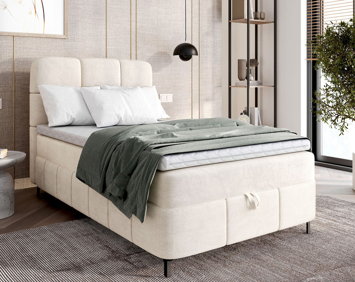 Boxspringbetten - Boxspringbett, 100x200 cm, in Farbe CREME Ansicht 1