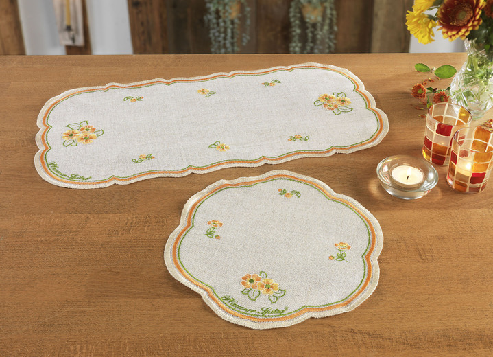 Plauener Spitze - Hoogwaardige tafel- en kamerdecoratie, in Größe 125 (rond onderzettertje, ø 25 cm) bis 404 (Kussensloop, 40/40 cm), in Farbe NATUR Ansicht 1