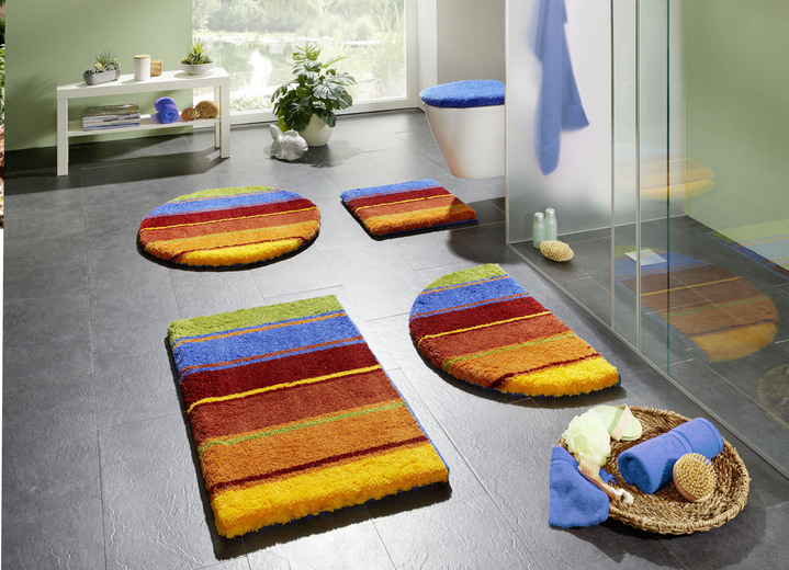 Badmatten - Kleurrijke badkamerset van Grund, in Größe 100 (Matje, halfrond 50/80 cm) bis 112 (Toiletdekselafdekking 47/50 cm), in Farbe STREIFEN BUNT Ansicht 1