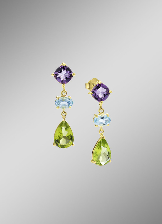 Oorbellen - Elegante kleurpracht: oorknopjes met echte edelstenen, in Farbe  Ansicht 1
