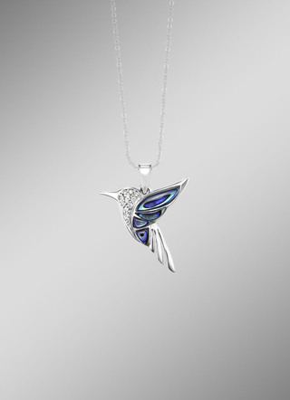 Betoverende kolibrie hanger met zirkonia en abalone parelmoer