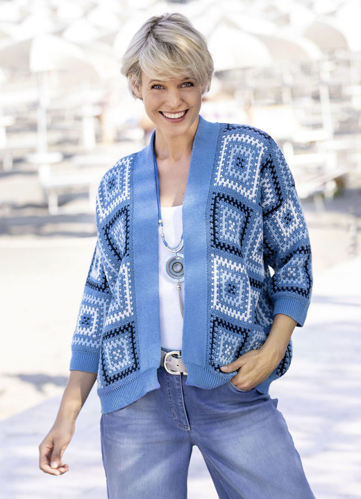 Gebreide jasjes - vest in jacquardmotief Gebreide jasjes - vest in jacquardmotief, in Größe L(44/46) bis XXL(52/54), in Farbe JEANS BLAUW-WIT-VEELKLEURIG