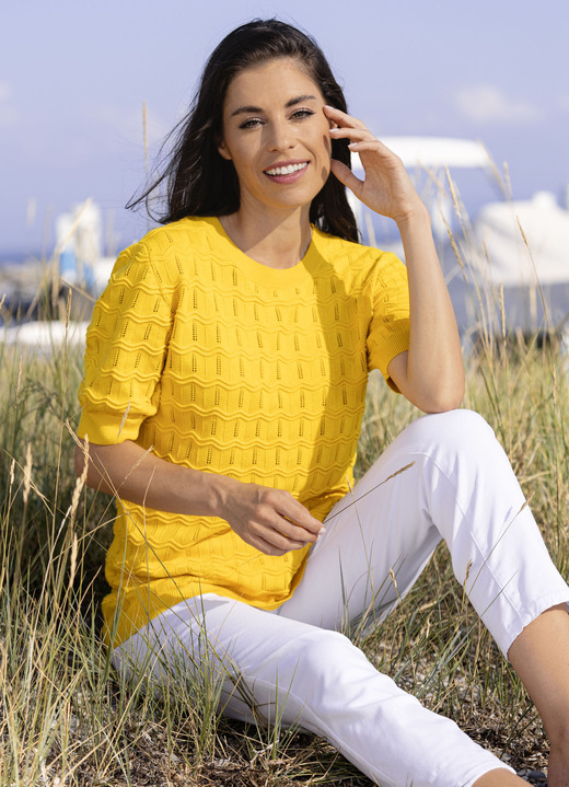 Basics - trui in patroonmix Basics - trui in patroonmix, in Größe 036 bis 052, in Farbe ZON GEEL