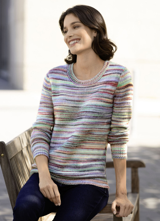 Langarm - Pullover Langarm - Pullover, in Größe 036 bis 052, in Farbe GRÜN-ROST-MULTICOLOR