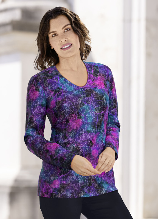 Klaus Modelle - Fijngebreide trui van jacquard Klaus Modelle - Fijngebreide trui van jacquard, in Größe 038 bis 054, in Farbe MAGENTA-BLAUW-MULTICOLOR