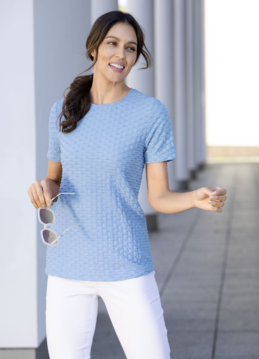 Korte mouw - Shirt met een interessante structuur in 3 kleuren Korte mouw - Shirt met een interessante structuur in 3 kleuren, in Größe 036 bis 052, in Farbe BLEU
