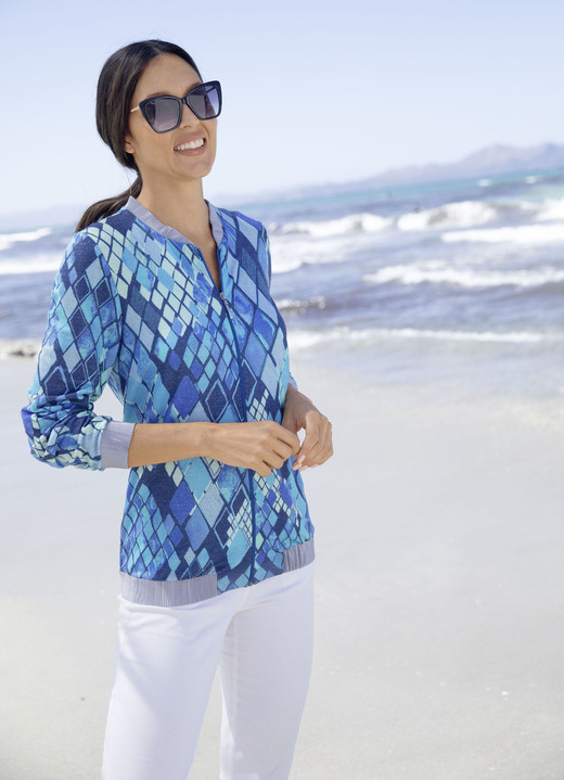 Blusenjacken - Blusenjacke Blusenjacken - Blusenjacke, in Größe 036 bis 052, in Farbe BLAU-TÜRKIS-ROYALBLAU-BUNT