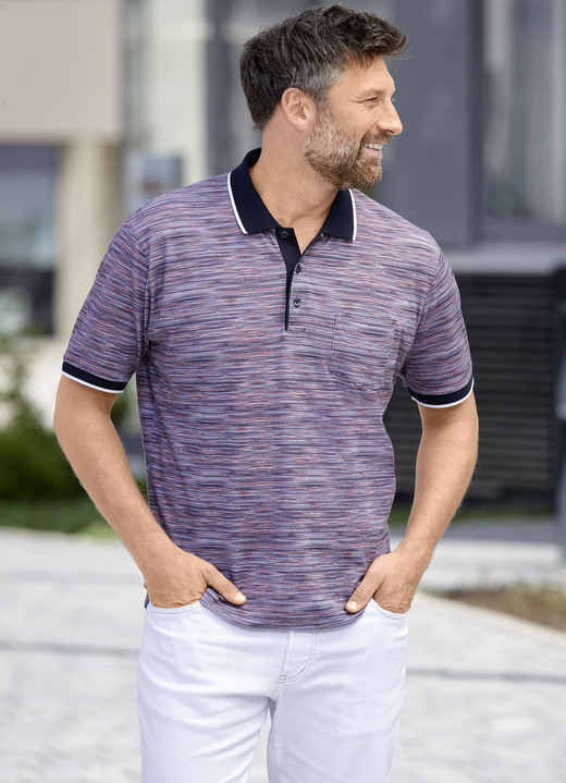 Shirts - Poloshirt met borstzak Shirts - Poloshirt met borstzak, in Größe 3XL (64/66) bis XXL (60/62), in Farbe KORALLE-AQUA MELIERT