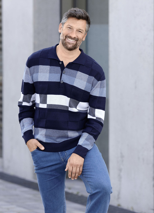 Gemustert - Polopullover, in Größe 046 bis 062, in Farbe MARINE-BLAU Ansicht 1