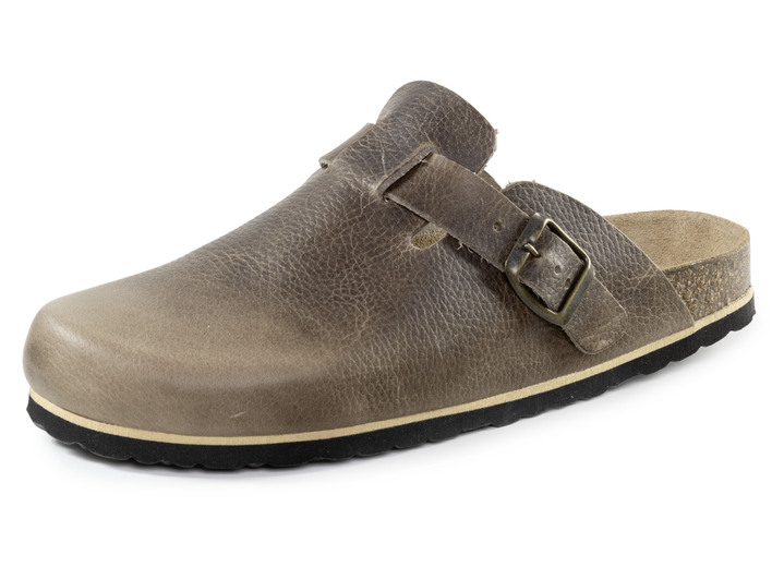Sandalen & slippers - GINO GALANTE Clog aus schattiertem, genarbtem Rindleder, in Größe 040 bis 047, in Farbe TABAK BRUIN Ansicht 1