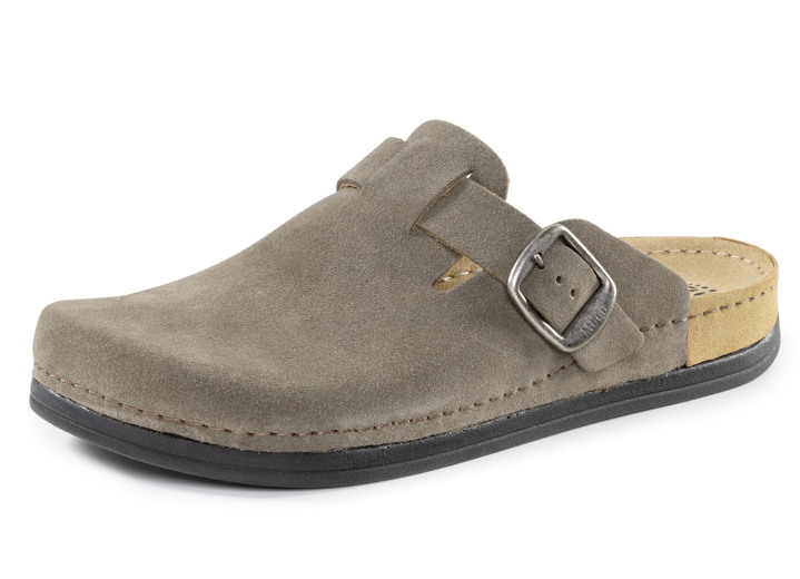 Sandalen & slippers - Mubb klomp gemaakt van het beste rundsuède, in Größe 040 bis 046, in Farbe DUNKELTAUPE Ansicht 1