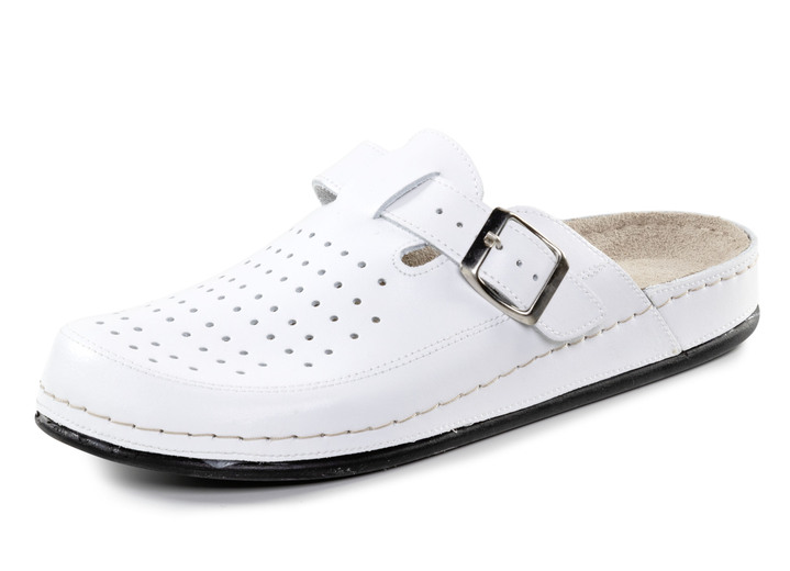 Sandalen & slippers - Pantolette aus Nappaleder mit luftiger Perforation, in Größe 041 bis 046, in Farbe WEISS Ansicht 1