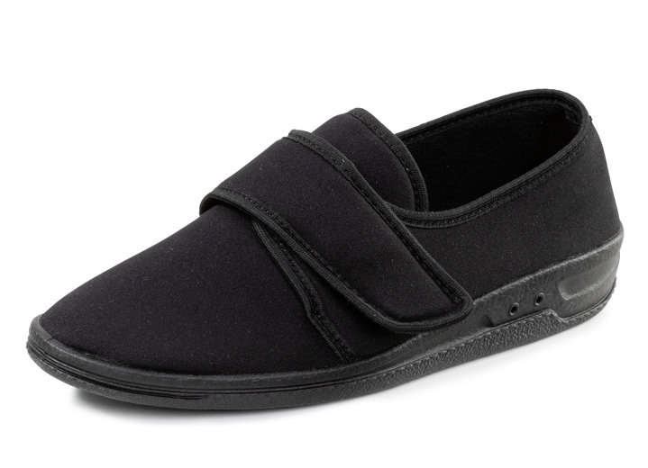 Huisschoenen - Pantoffels van zacht, elastisch textielmateriaal, in Größe 040 bis 046, in Farbe SCHWARZ Ansicht 1