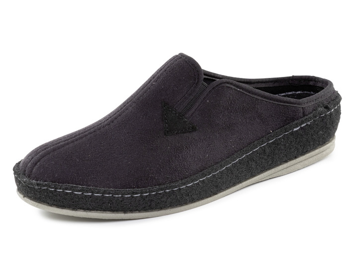 Huisschoenen - Pantoffel mit seitlich eingesetztem Gummizug, in Größe 040 bis 046, in Farbe SCHWARZ Ansicht 1