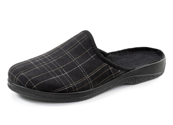 Huisschoenen - Slippers gemaakt van geruit textiel Huisschoenen - Slippers gemaakt van geruit textiel, in Größe 040 bis 046, in Farbe ZWART-BRUIN