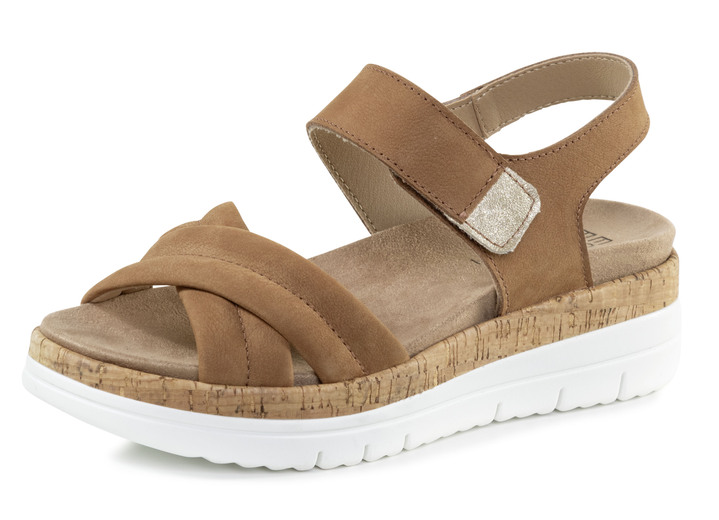 Sandalen & slippers - ELENA EDEN Sandale aus Nubuk- oder Veloursleder, in Größe 035 bis 041, in Farbe COGNAC Ansicht 1