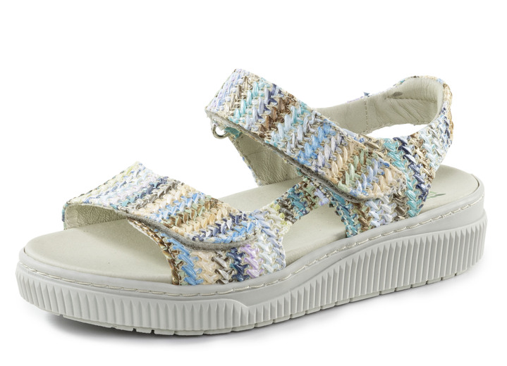 Sandalen & slippers - ELENA EDEN sandaal gemaakt van interessant raffia materiaal, in Größe 036 bis 042, in Farbe BLAU-MULTI Ansicht 1