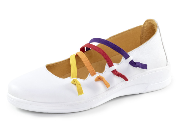 Instappers & veterschoenen - Andrea Conti pantoffels met kleurrijke, decoratieve elastische banden, in Größe 036 bis 042, in Farbe WEISS Ansicht 1