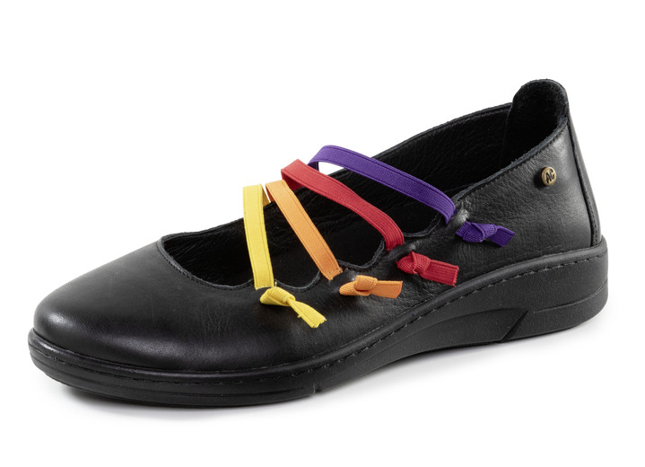 Instappers & veterschoenen - Andrea Conti pantoffels met kleurrijke, decoratieve elastische banden, in Größe 036 bis 042, in Farbe SCHWARZ Ansicht 1